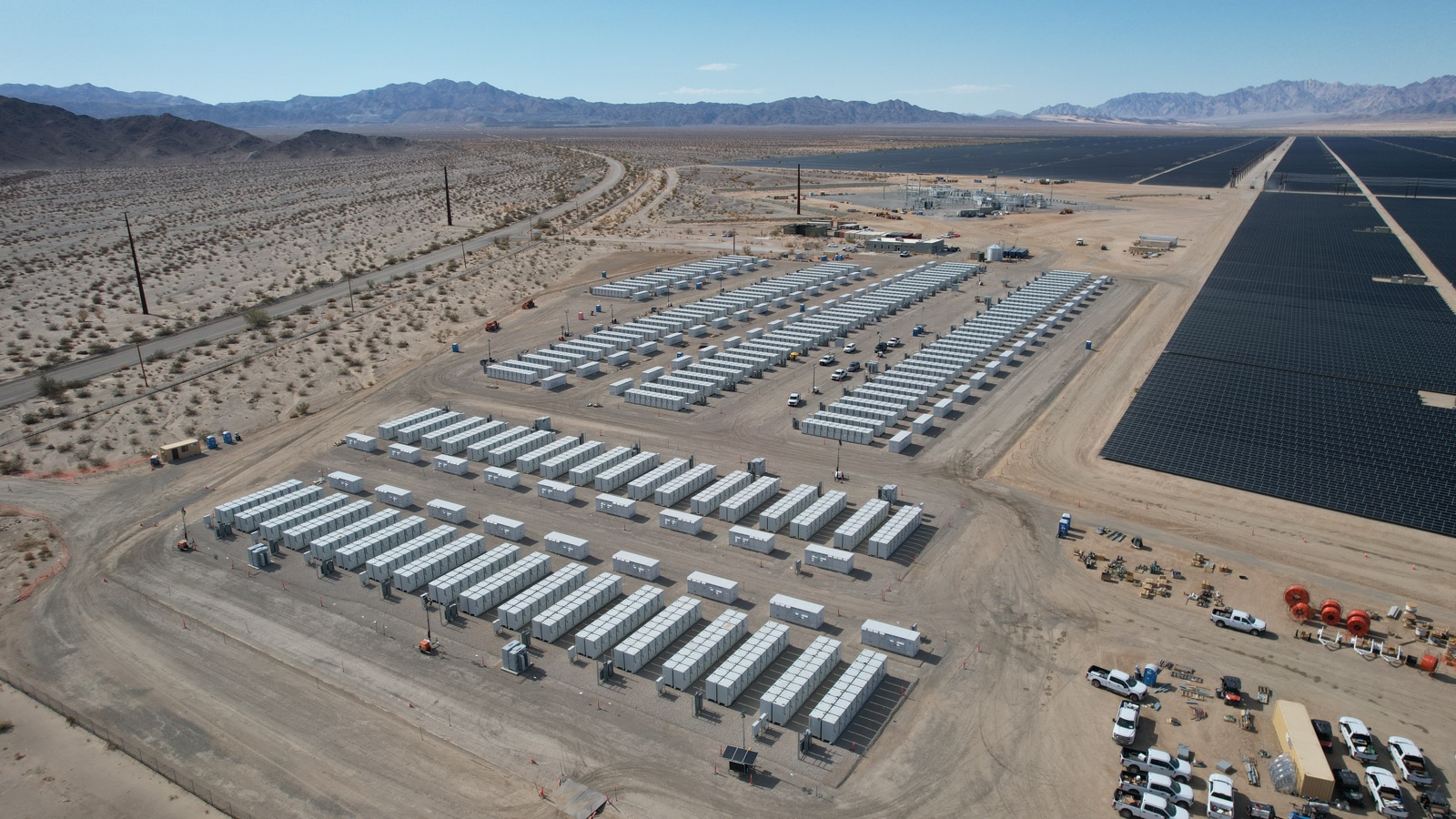 Grid-scale battery storage beside a solar farm